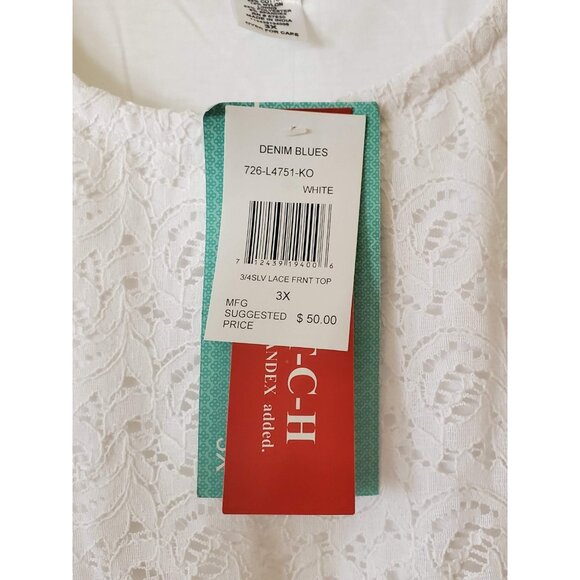 CATHY DANIELS WOMAN WHITE LINED EYELET LACE STRETCH SHIRT BLOUSE TOP SIZE 3X NWT - Picture 4 of 9